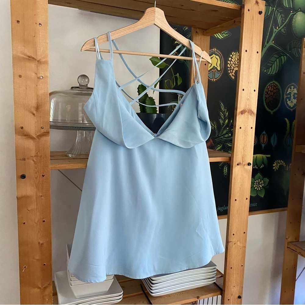 Revolve Superdown Baby Blue Deep V-Neck Sammie Mini Skater Dress Large - Picture 6 of 14